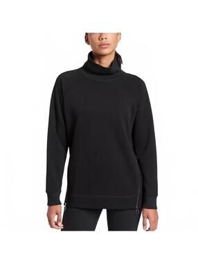Athleta Cozy Karma Side Zip Funnel Neck Sweatshirt Mock Black Women's Size Small